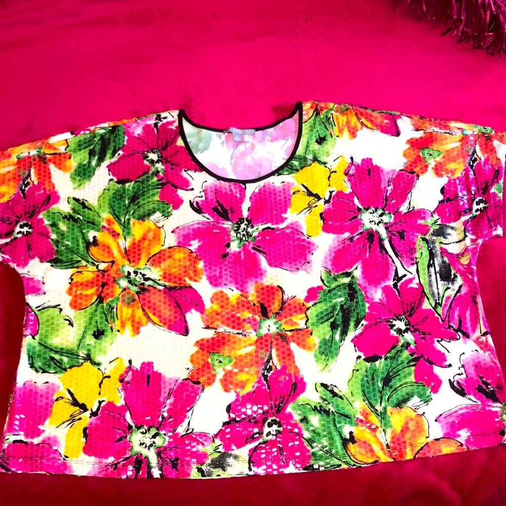 Ny collection Woman Sequin Floral top Sz2x (plus)